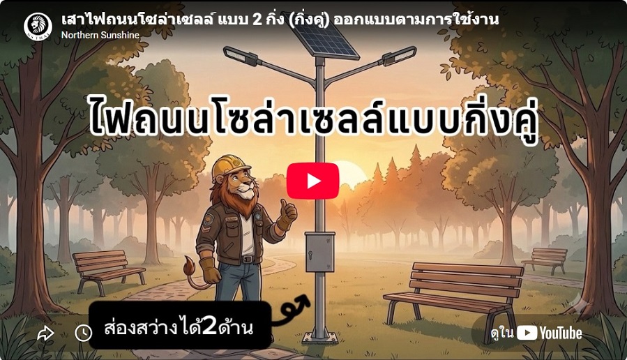 เสาไฟถนนโซล่าเซลล์ แบบ 2 กิ่ง (กิ่งคู่)
